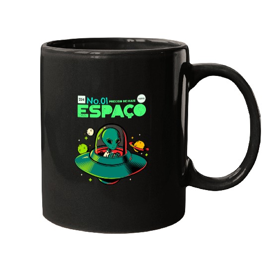 Aliens UFO Book Reading Comic Book Green Man Alien Spaceship Mugs