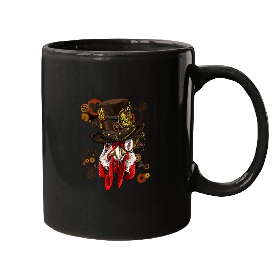 Chicken Pet Steampunk Gothic Chicken Rooster Hen Mechanical Animal Face Mugs