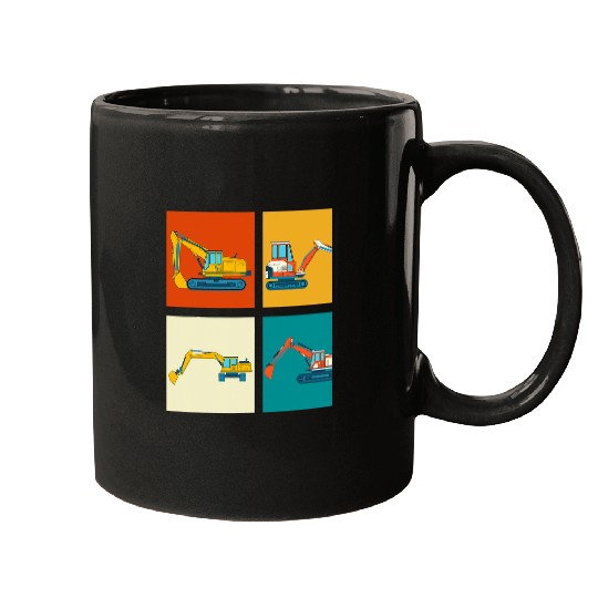 Excavator Fun Pop Art Vehicle Digger Construction Work Retro Mugs