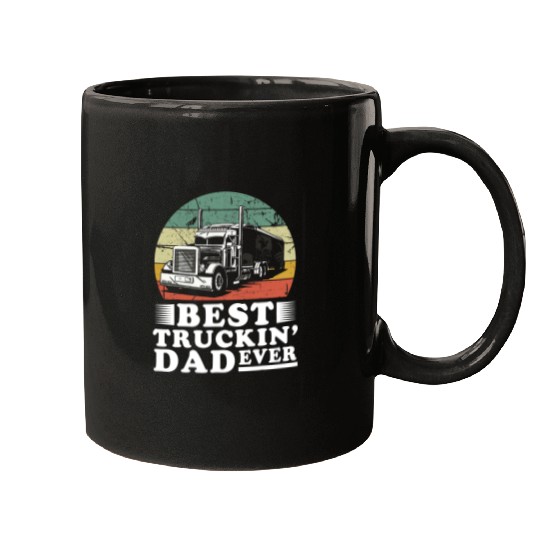 Truck Fun Design For Men SemiTrailer Truckin Dad Big Rig 4 Mugs