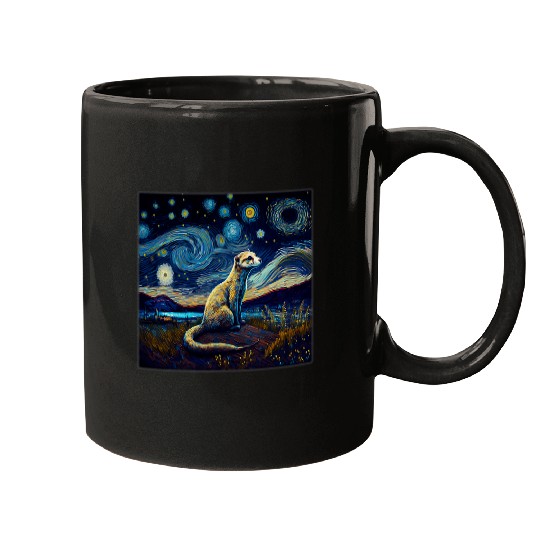 Ferret Pet Surrealism Starry Night Weasel Mugs