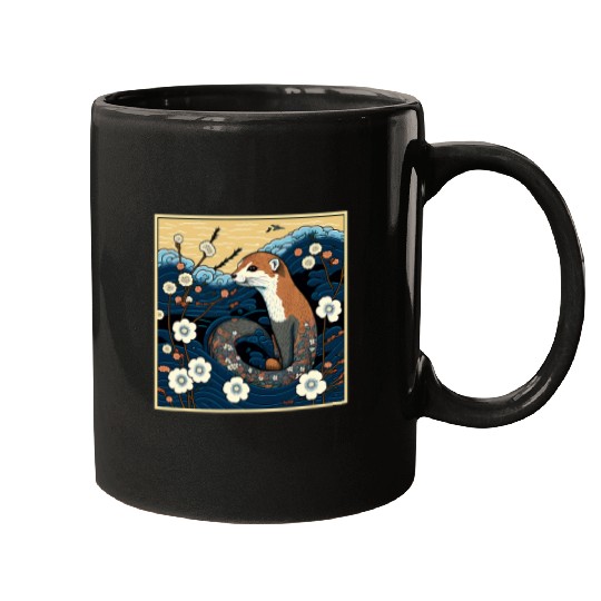 Ferret Pet Surrealism Japanese Painting Weasel 3 Mugs
