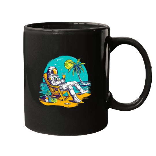 Discover Astronaut Job Relaxing On a Tropical Beach Planet 01 Mugs