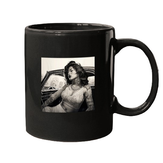 Chicano Art Lowrider Pin up Chicana Model Mexican Design Mugs