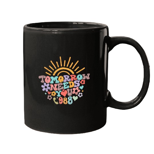 suicides Prevention 988 Ribbon Retro Groovy Tomorrow Needs You 988 Mugs