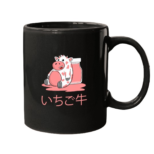 Cow Pet Strawberry Cow Kawaii Japanese Strawberry Milk Graphic Mugs