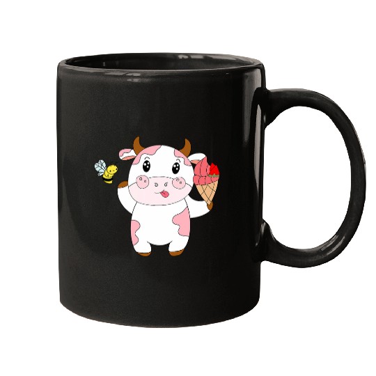 Cow Pet Strawberry Cow with Ice Cream and Bee for Women Men and Kids Mugs