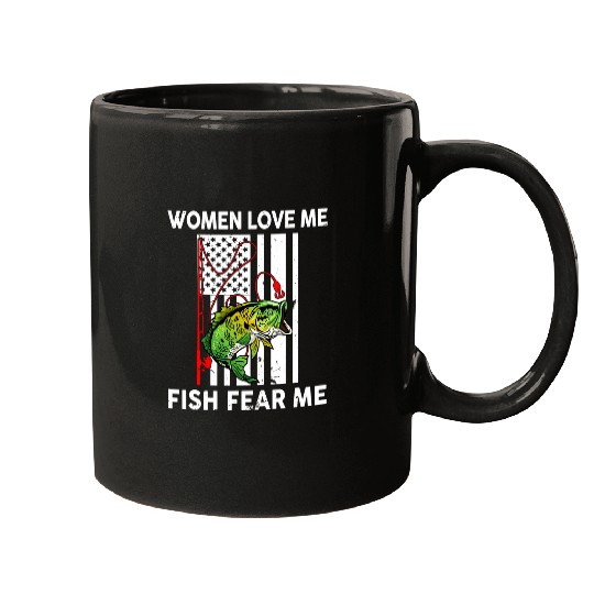 Fishing Fun American Flag Bass Fishing Fish Fear Me Dad Mugs