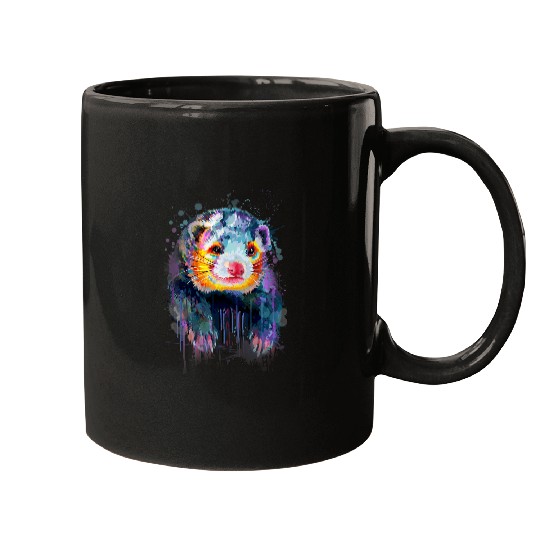 Ferret Pet Face Graphics Hand Drawn Splash Art Ferret Pet Lover 1 Mugs