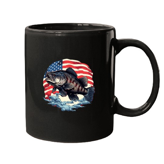 Fishing Fun American US Flag With Fishing Black Bass Fish 10 Mugs