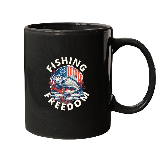 Fishing Fun And freesdom Fish USA Patriotic Ocean Fishing Graphic Mugs
