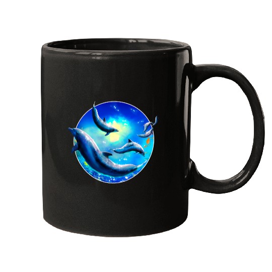 Dolphin Pet Gift Underwater Ocean Dolphin Coral Fish 1 Mugs