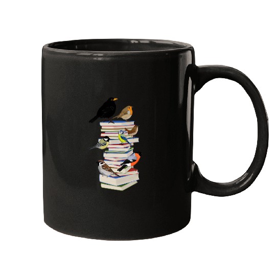 Book Fun Robin Bullfinch Sparrow with Books Bird Birdwatcher Animal Mugs
