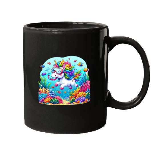 Unicorn Pet Underwater Adventure Unicorn Explores Coral Reefs Mugs