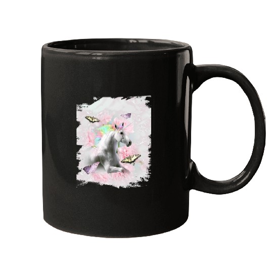Unicorn Pet Face Butterfly Flower Butterflies and Flowers Mugs