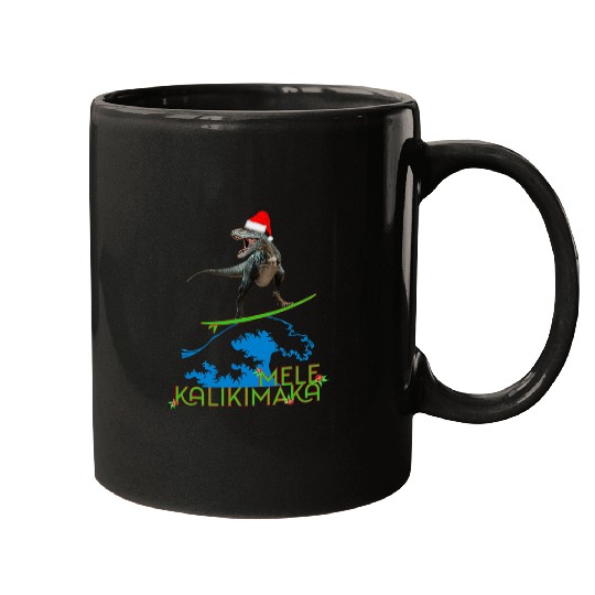 Dinosaur Pet Surf T rexs Surfing Mele Kalikimaka Surfboard Dinosaur Funny Kids Mugs