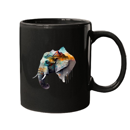 Elephant Mammal Landscape Colourful Mountains Animal Print Art Mugs