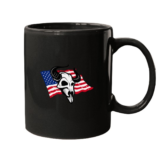 Cow Pet Patriotic Western Style Cow Skull American Flag Mugs