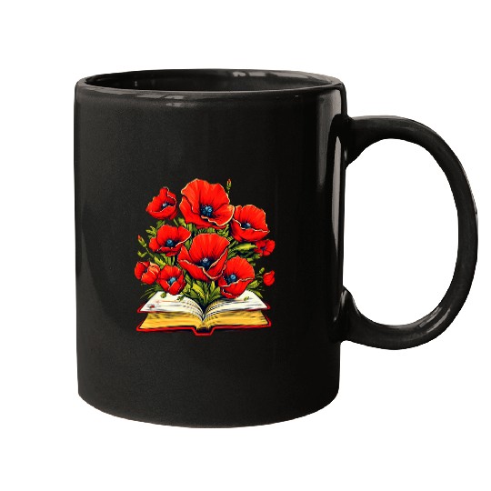 Book Fun Poppies Flowers Book Red Poppy Floral Mugs