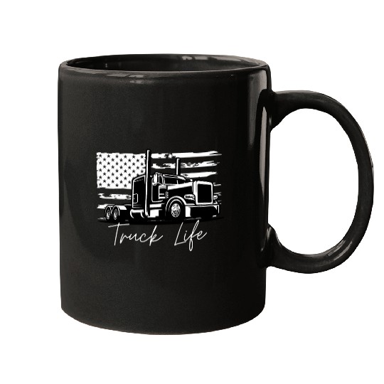Truck Fun Trucking American Trucker Truck Life Semi truck Merica Flag Mugs