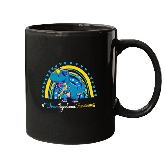 Dinosaur Pet World Down Syndromes Awareness Boho Rainbow Dinosaur Dino Kid Mugs