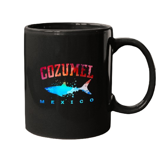 Shark Pet COZUMEL MEXICO Beach Vacation Great White Shark Art Vintage Mugs