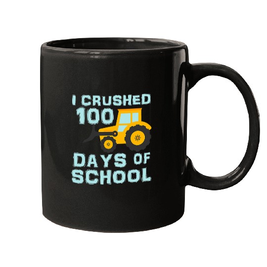 Tractor Fun driving I CRUSHED 100 DAYS OF SCHOOL Tractor Truck Lover Boys Kids Mugs
