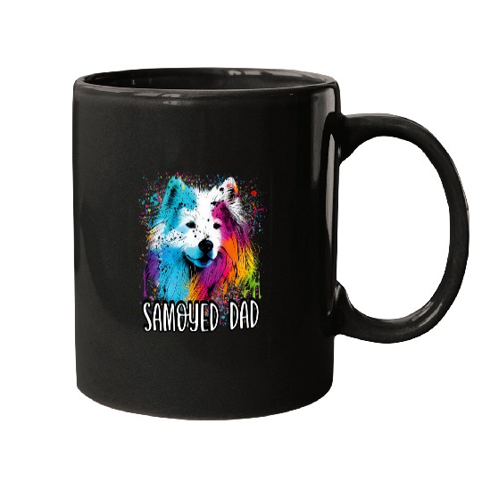 Samoyed Pet Colorful Splash Art Samoyed Dad Portrait Puppy Mugs