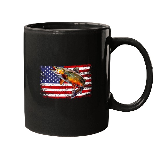 Fishing Fun Speckled Brook trout American flag Fishing 8 Mugs