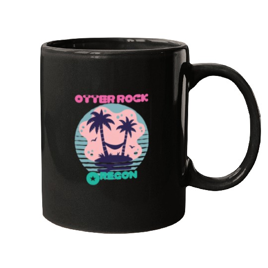 Otter Pet Oregon Surfing Retro Palm tree Otter Rock Beach Vacation Mugs