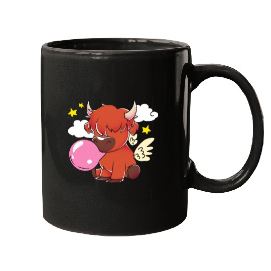 Cow Pet Funny Scottish Farm Animal Pink Bubblegum Cute Highland Cow Mugs