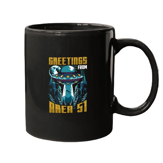 Aliens UFO Greetings x Area 51 2UFO Alien Roswell SciFi Space Mugs
