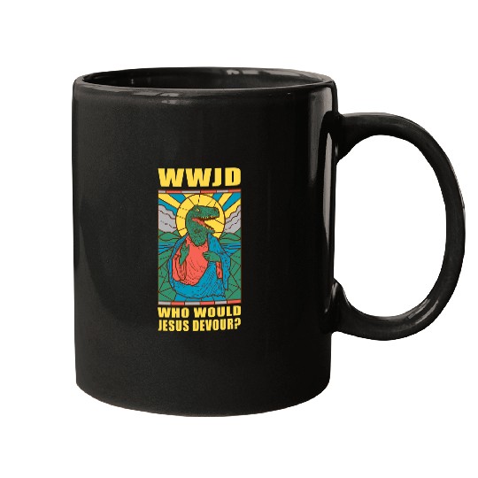 Dinosaur Pet WWJD Who Would Jesus Devour a Jesus Trex Mugs