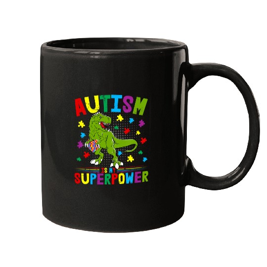 Autism Puzzle Dino Kids Autism is my Superpower Family Dinosaur Mugs