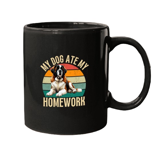 Saint Bernard Pet My St Bernard Dog Ate My Homework Funny Dogs Owner Retro Mugs