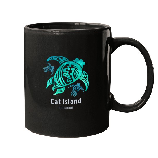 Turtle Pet Cat Island bahamas Sea Blue Tribal Mugs