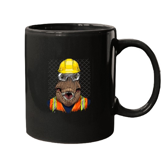 Dinosaur Pet TRex Construction Worker Dinosaur TRex Tyrannosaurus 202 Mugs