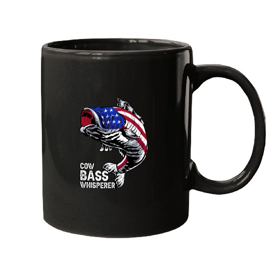 Fishing Fun Largemouth Bass Fish Art American Flag Patriotic Fishing Mugs