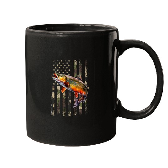 Fishing Fun Speckled Brook trout American flag Fishing 10 Mugs
