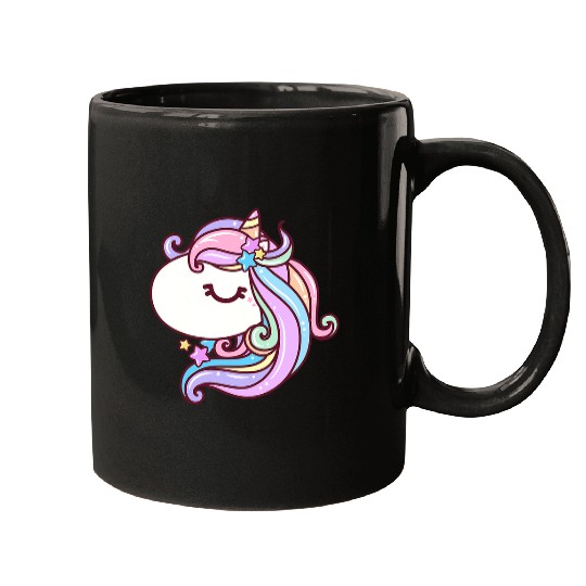 Unicorn Pet Stars Pastel Rainbow Kawaii Unicorn Face Kids Mugs