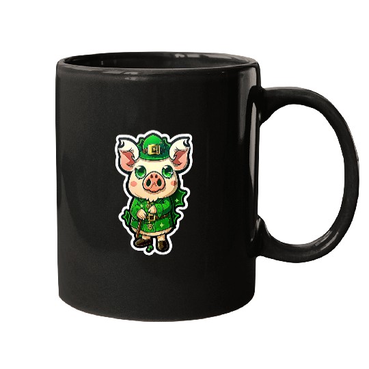 Pig Pet Cute Clover Pig Holding Saint Patrick Hat Mugs