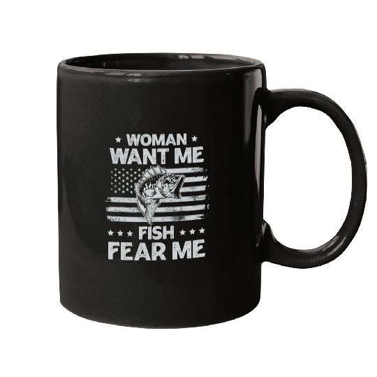 Fishing Fun Women Want Me Fish Fear Me vintages Bass Fishing USA Flag Mugs
