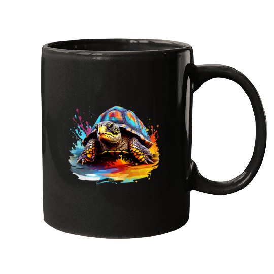 Turtle Pet Colorful Box Turtle Lover Splash Art Mugs