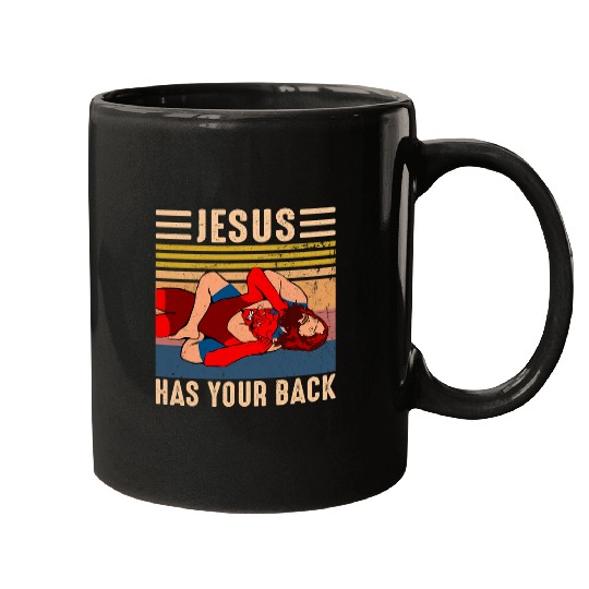 Sport Wrestling Jesus Has Your Back Wrestling Retro vintages Mugs