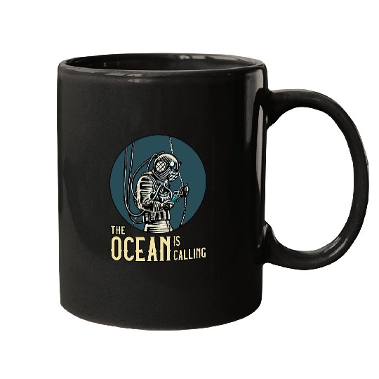 The Ocean Is Calling Antique DIving Helmet Sea Life Mugs