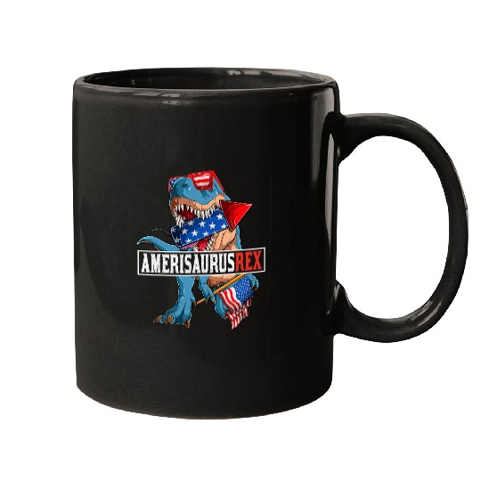 Dinosaur Pet Amerisaurus TRex Men Boys Fourth 4th Of July Mugs