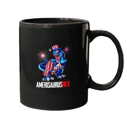 Dinosaur Pet AMERISAURUS TREX Dinosaur Funny Fireworks 4th of July 5 Mugs