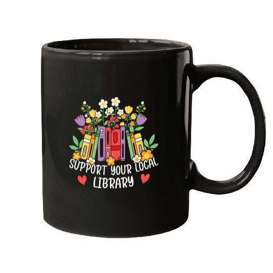 Book Fun retro floral support your local library cute Librarian Book Mugs
