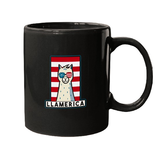 Llama Pet Alpaca Llamerica 4th of July Llama Sunglasses USA Flag 21 Mugs