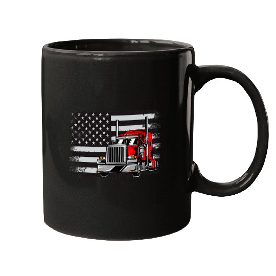 Truck Fun US American Flag Semi Truck Driver 12 Mugs